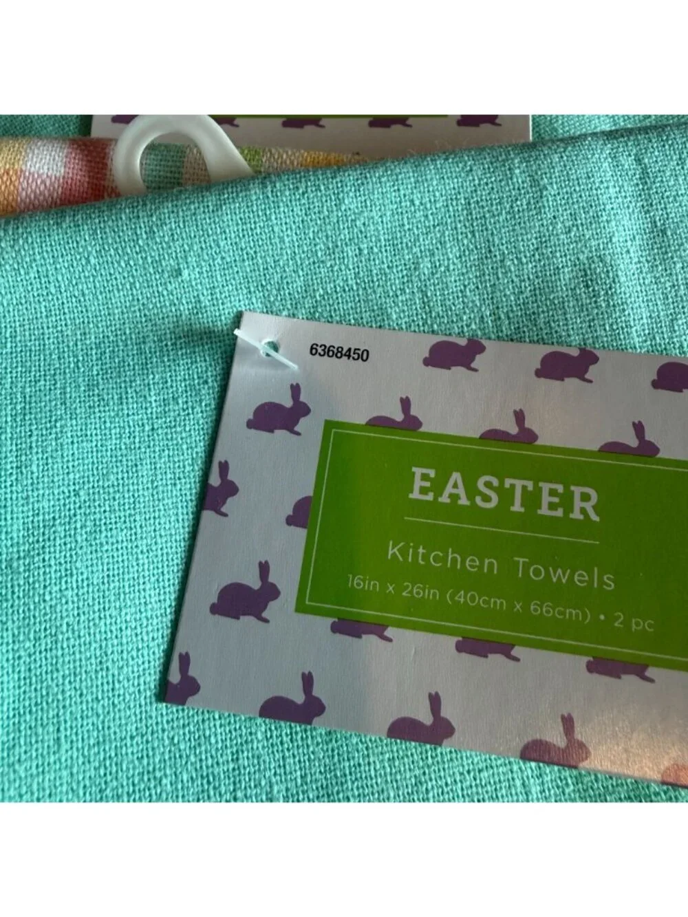 New Set of 4 Spring Easter Kitchen Towels Teal Aqua Plaid Bunny Rabbit Embroider